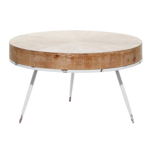 18'' Natural Brown Wood & Iron Modern Coffee Table